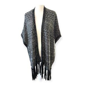 Banana Republic Heritage Gray Black Fringe Cardigan Sweater Cape Poncho XS / S